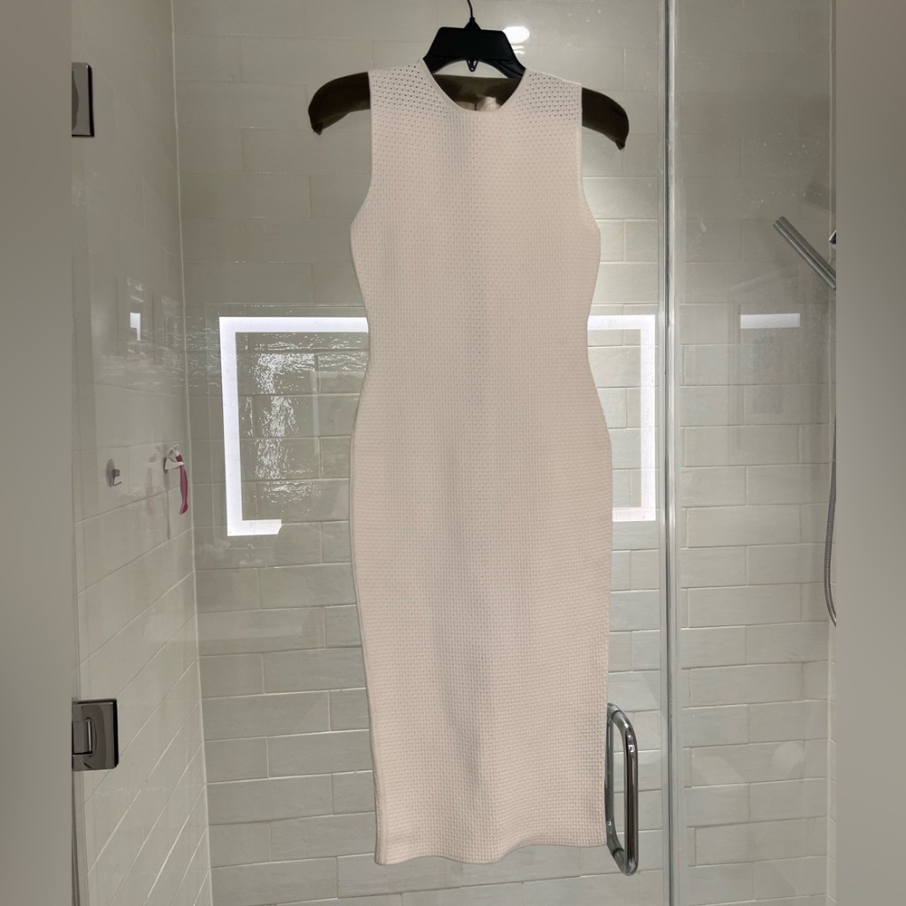 Victoria Beckham White Textured Midi Dress